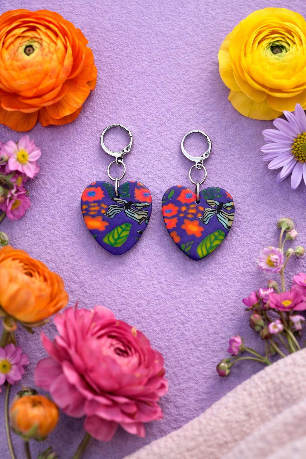 Handmade Polymer Clay Earrings | Colorful Heart Earrings | Lightweight Statement Earrings | Stainless Steel Hooks | Unique Gift for Her