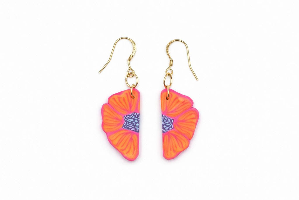 Handmade Tropical Flower Earrings – 18K Gold Plated Hooks, Lightweight Bold Jewelry