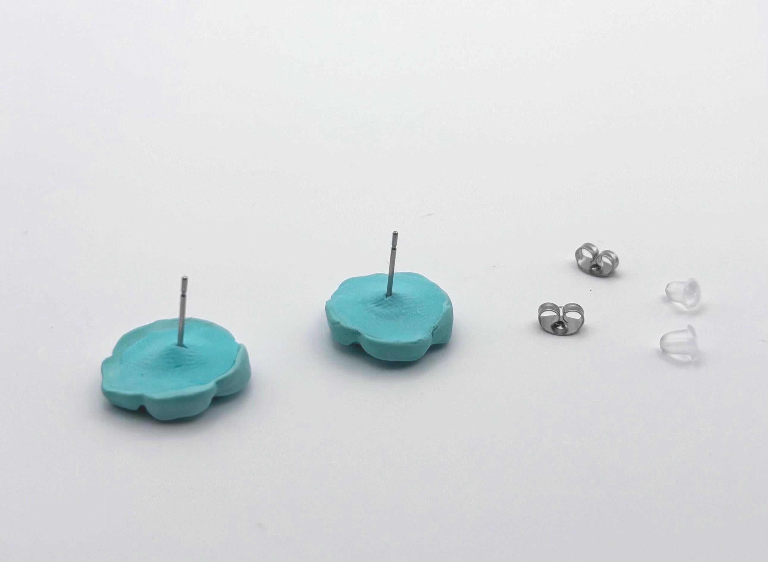 Rose Flower Stud Earrings Set | Turquoise Gold Earrings | Polymer Clay Jewelry | Stainless Steel Posts Gift for Women