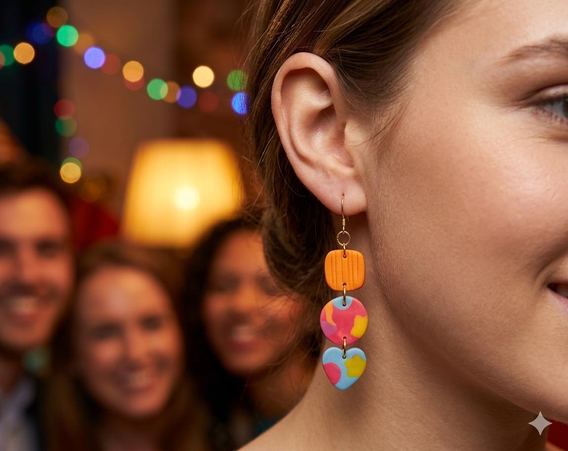Colorful Asymmetrical Polymer Clay Earrings – Bold Modern Art Dangles
