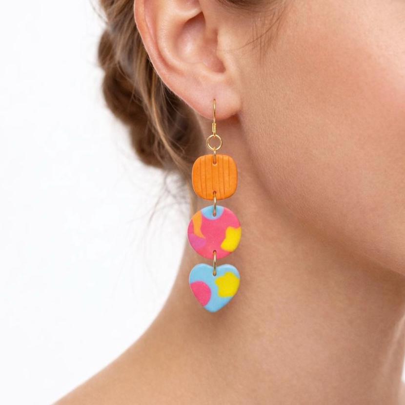 Colorful Asymmetrical Polymer Clay Earrings – Bold Modern Art Dangles