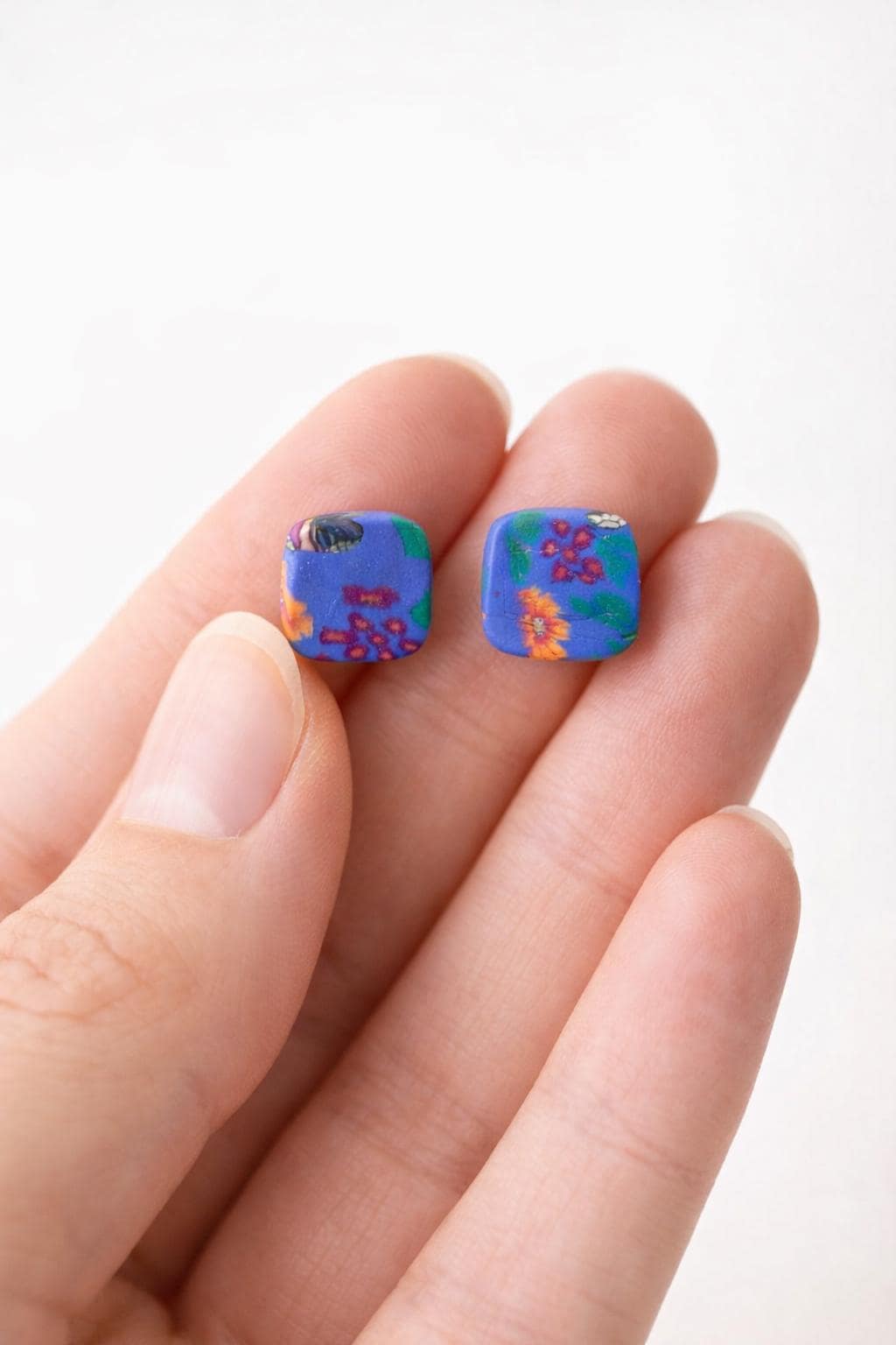 Polymer Clay Earrings Set of 2 | Colorful + Black White Stud Earrings | Lightweight Handmade Gift