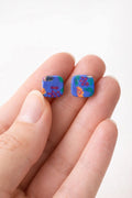 Polymer Clay Earrings Set of 2 | Colorful + Black White Stud Earrings | Lightweight Handmade Gift