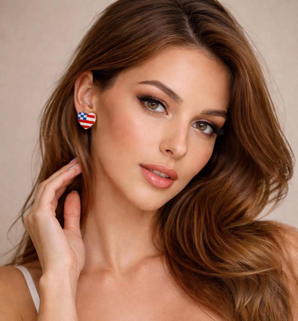 USA Flag Heart Earrings | Patriotic Stud Earrings | 4th of July Jewelry | American Flag Heart Studs | Gift for Her | Handmade Clay