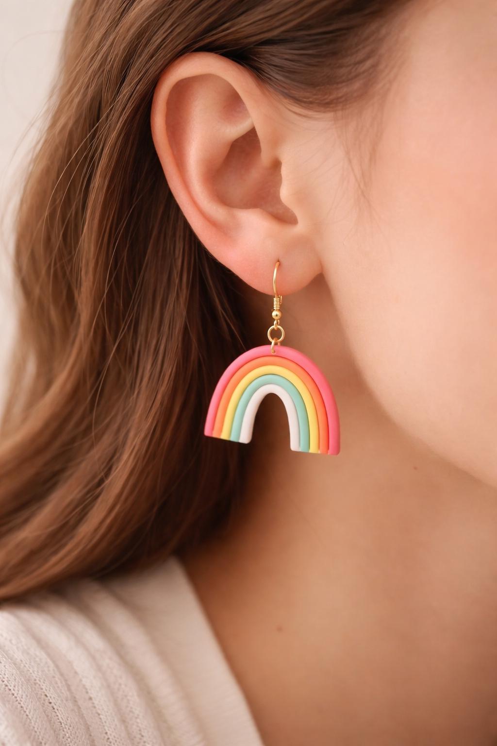 Rainbow Polymer Clay Earrings | 18K Gold Plated Stainless Steel Hooks | Boho Colorful Dangle Gift
