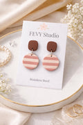 Brown & Pink Clay Earrings, Neutral Dangle Earrings, Handmade Polymer Clay Jewelry, Minimalist Striped Earrings, Gift for Her