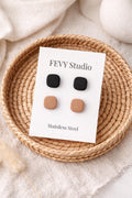 Minimalist Stud Earrings Set, Black & Nude Polymer Clay Earrings, Stainless Steel Posts,Neutral Jewelry Set, Gift for her