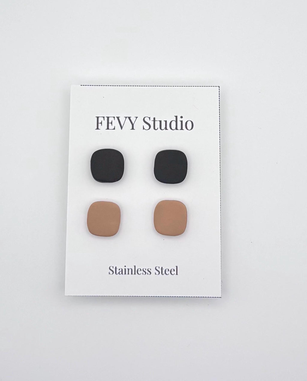 Minimalist Stud Earrings Set, Black & Nude Polymer Clay Earrings, Stainless Steel Posts,Neutral Jewelry Set, Gift for her