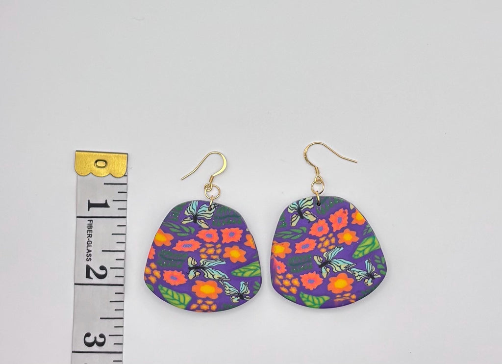 Floral Butterfly Polymer Clay Earrings | Statement Earrings | 18K Gold Plated Hooks | Ready to Gift Packaging