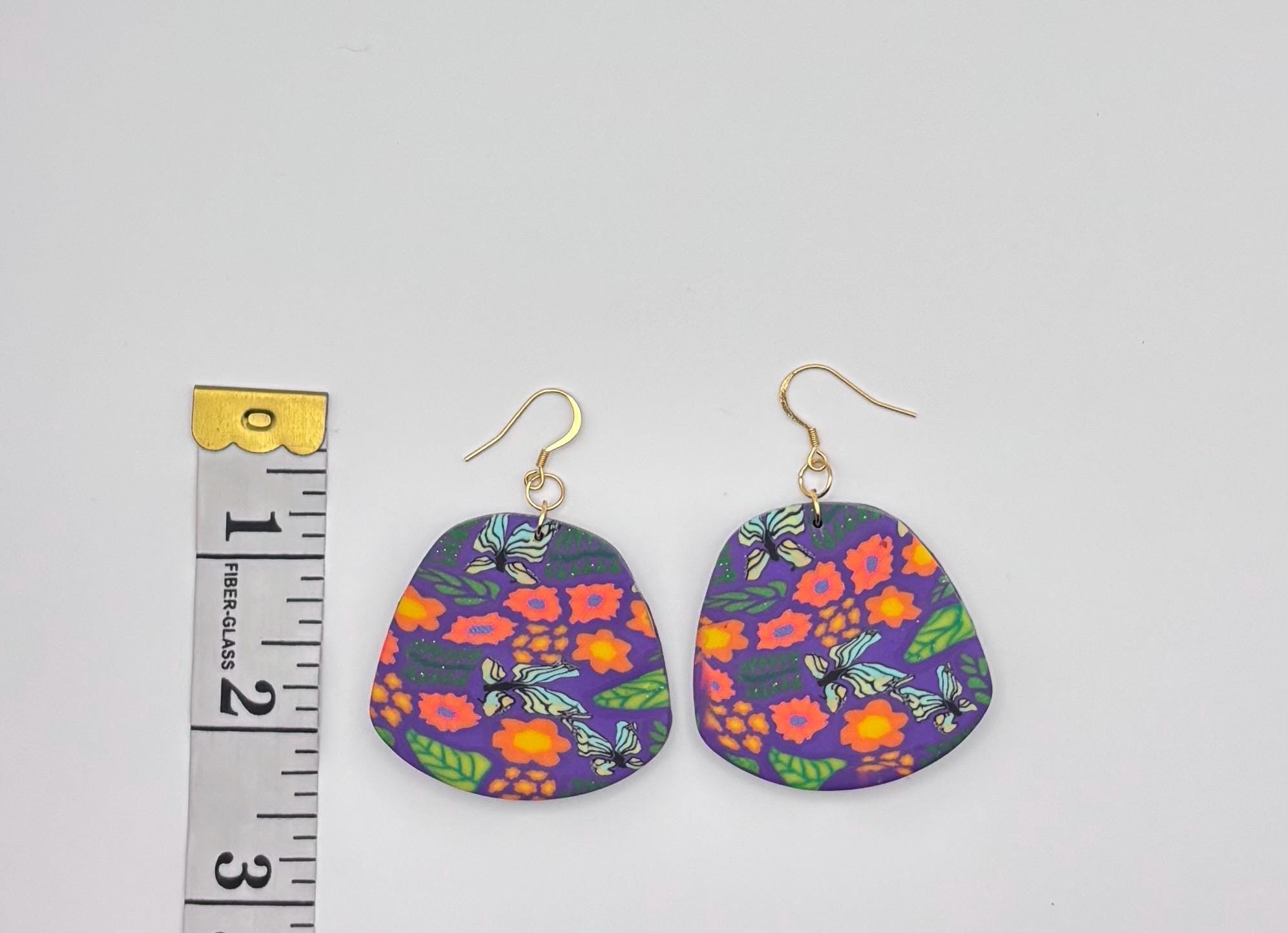Floral Butterfly Polymer Clay Earrings | Statement Earrings | 18K Gold Plated Hooks | Ready to Gift Packaging