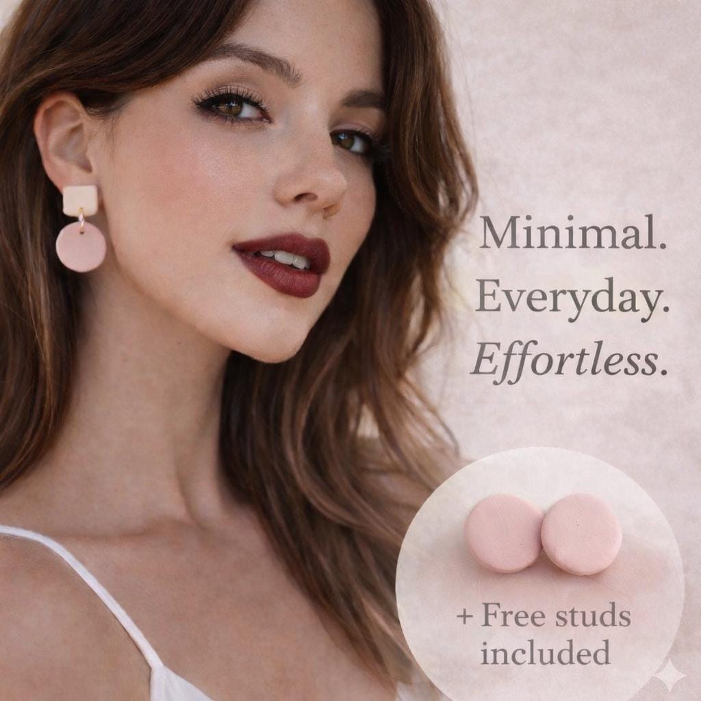 Minimalist Polymer Clay Earrings, 6 Colors Earrings Set, Lightweight Dangle Earrings, Pastel Earrings, Gift for Her, Modern Everyday Jewelry