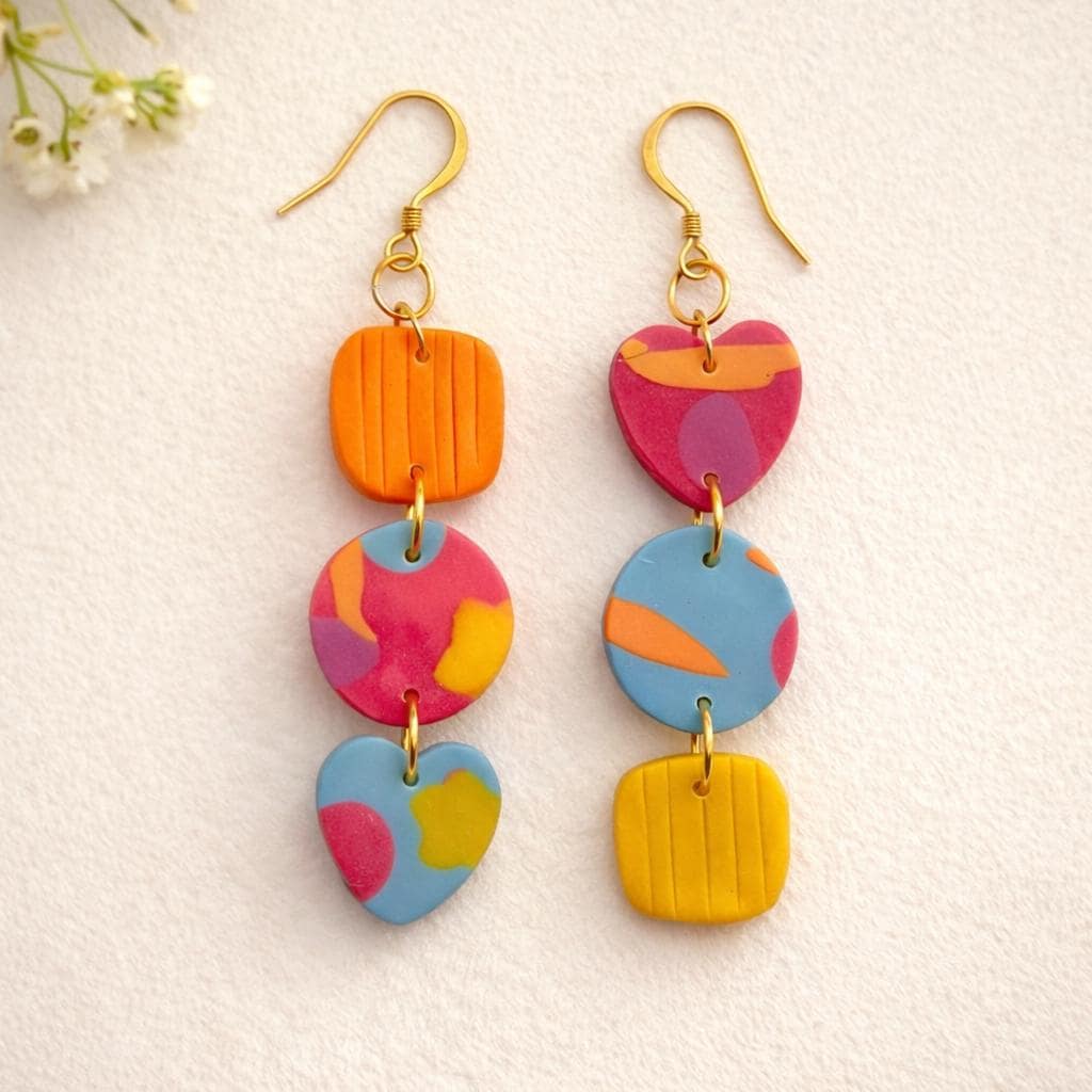 Colorful Boho Statement Earrings | Handmade Polymer Clay Dangle Hooks