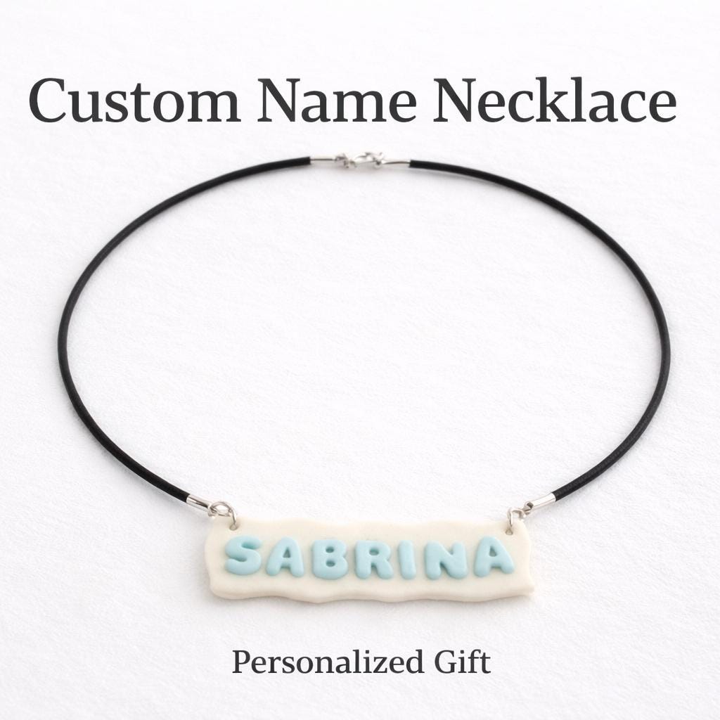 Personalized Name Necklace, Custom Clay Name Necklace, Handmade Polymer Clay Jewelry, Cute Pastel Name Necklace, Gift for Her, Unique