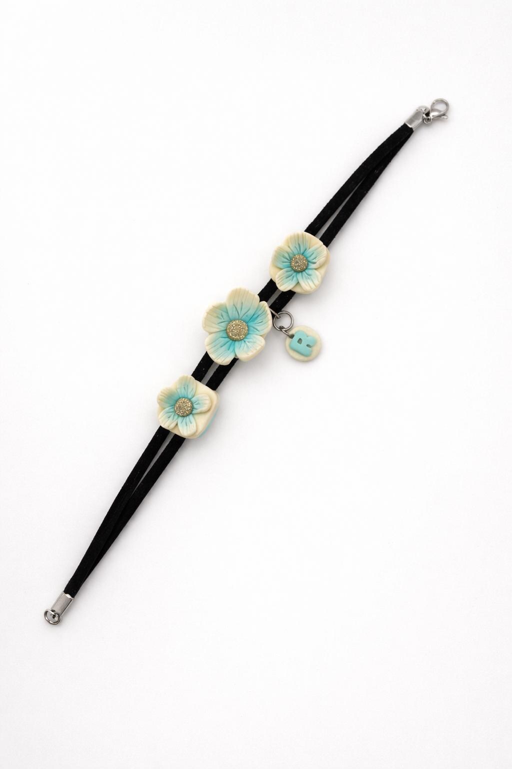 Personalized Initial Bracelet, Custom Name Flower Bracelet, Handmade Floral Jewelry, Vegan Suede Cord, Dainty Gift for Her, Boho Bracelet