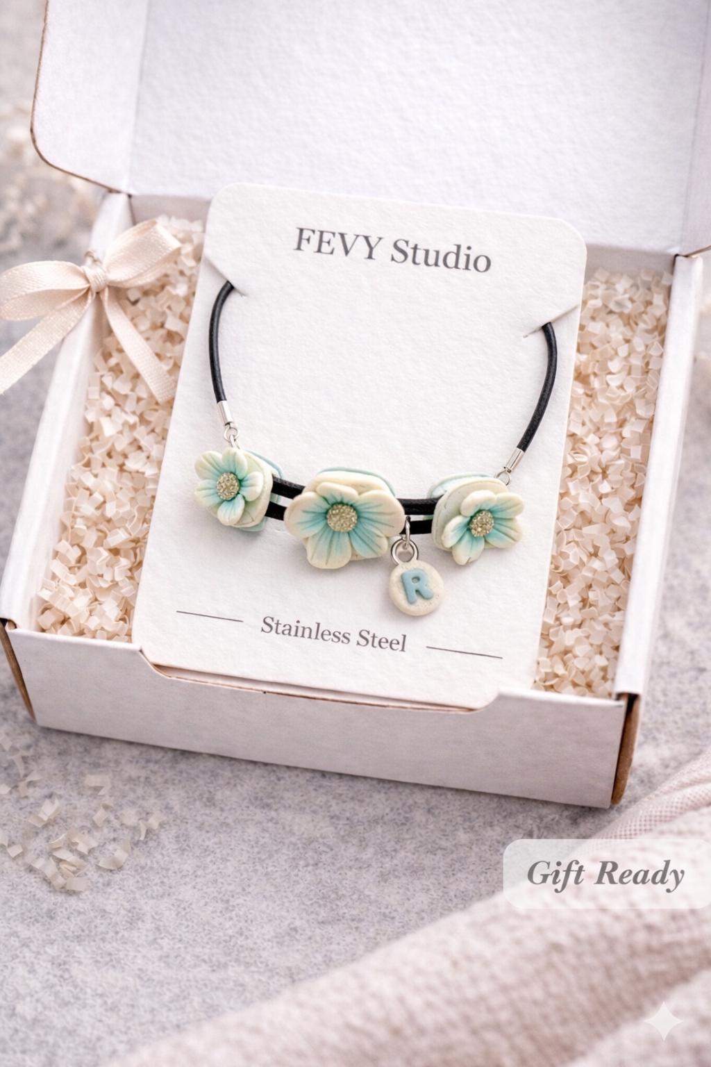 Personalized Initial Bracelet, Custom Name Flower Bracelet, Handmade Floral Jewelry, Vegan Suede Cord, Dainty Gift for Her, Boho Bracelet