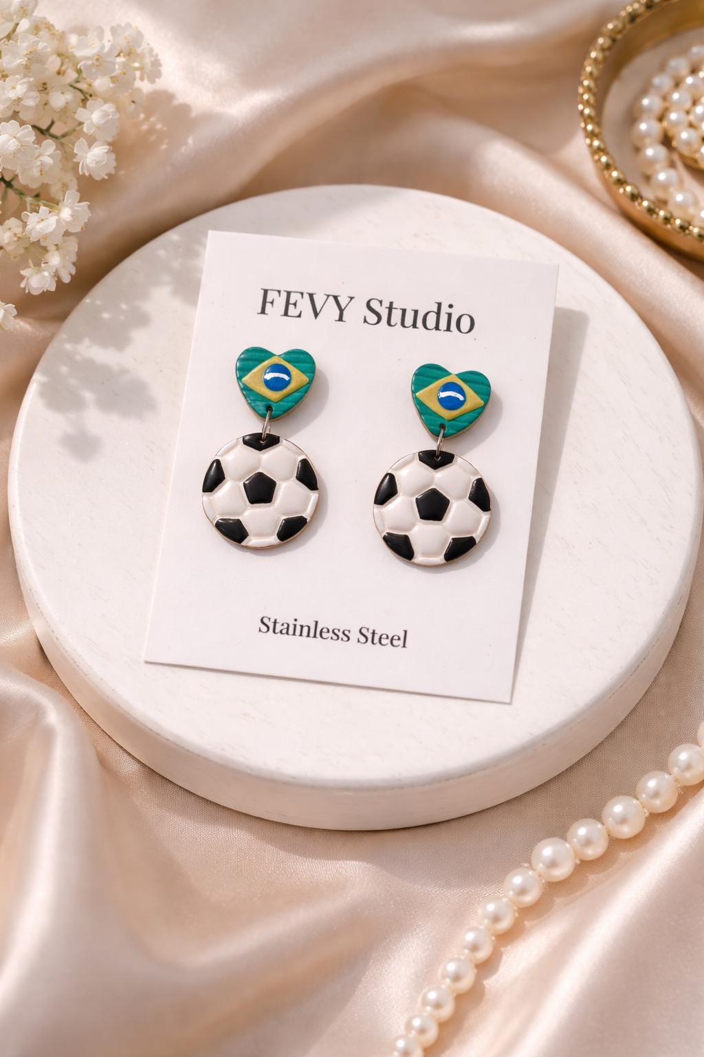 Heart Country Flag Soccer Ball Earrings – Lightweight Game Day Jewelry