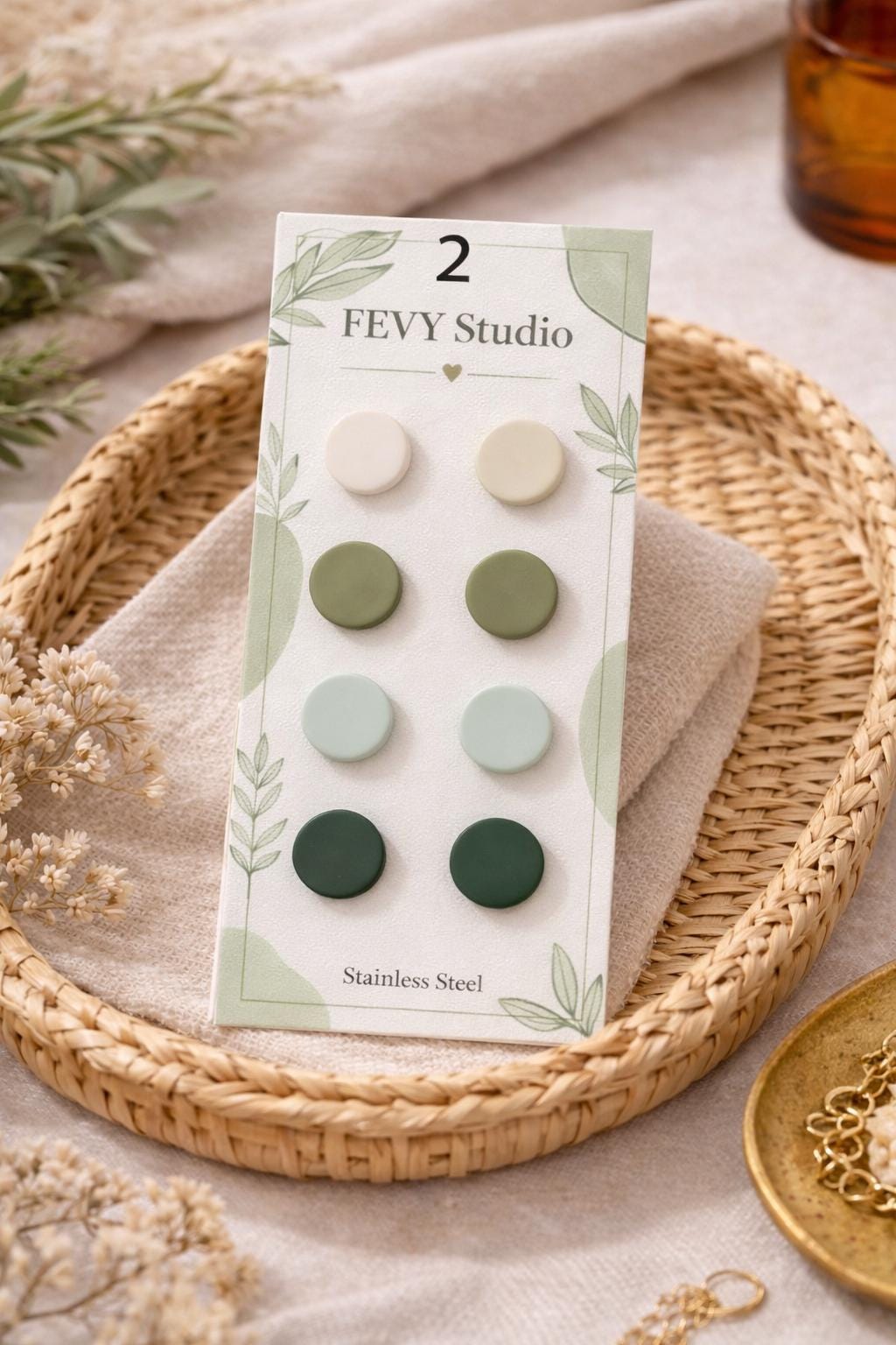 Polymer Clay Stud Earrings Set, Stainless Steel Posts, Minimalist Studs Pack, Neutral Pastel Color Earrings, Everyday Earring