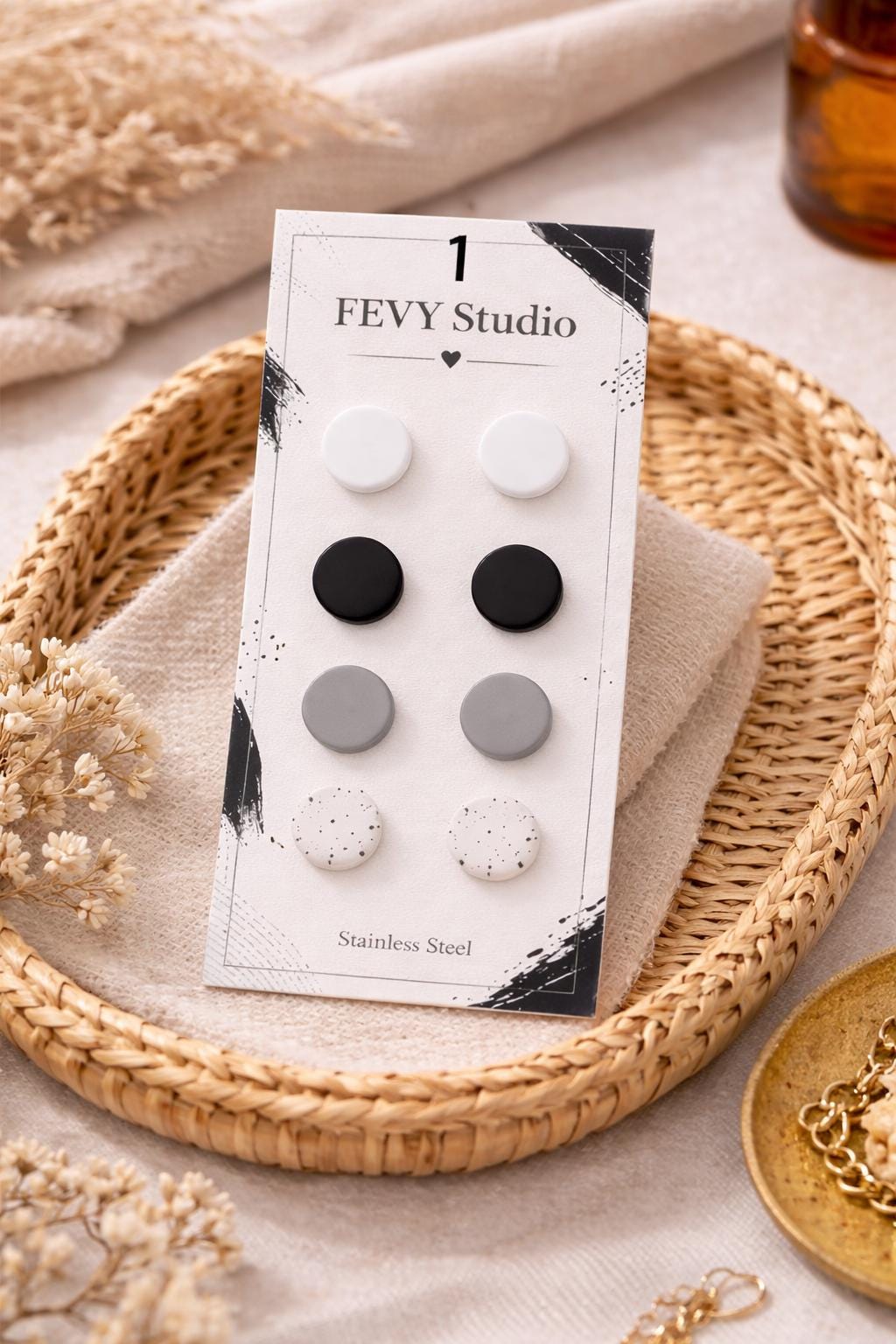 Polymer Clay Stud Earrings Set, Minimalist Pastel Colors, Lightweight Stainless Steel Posts