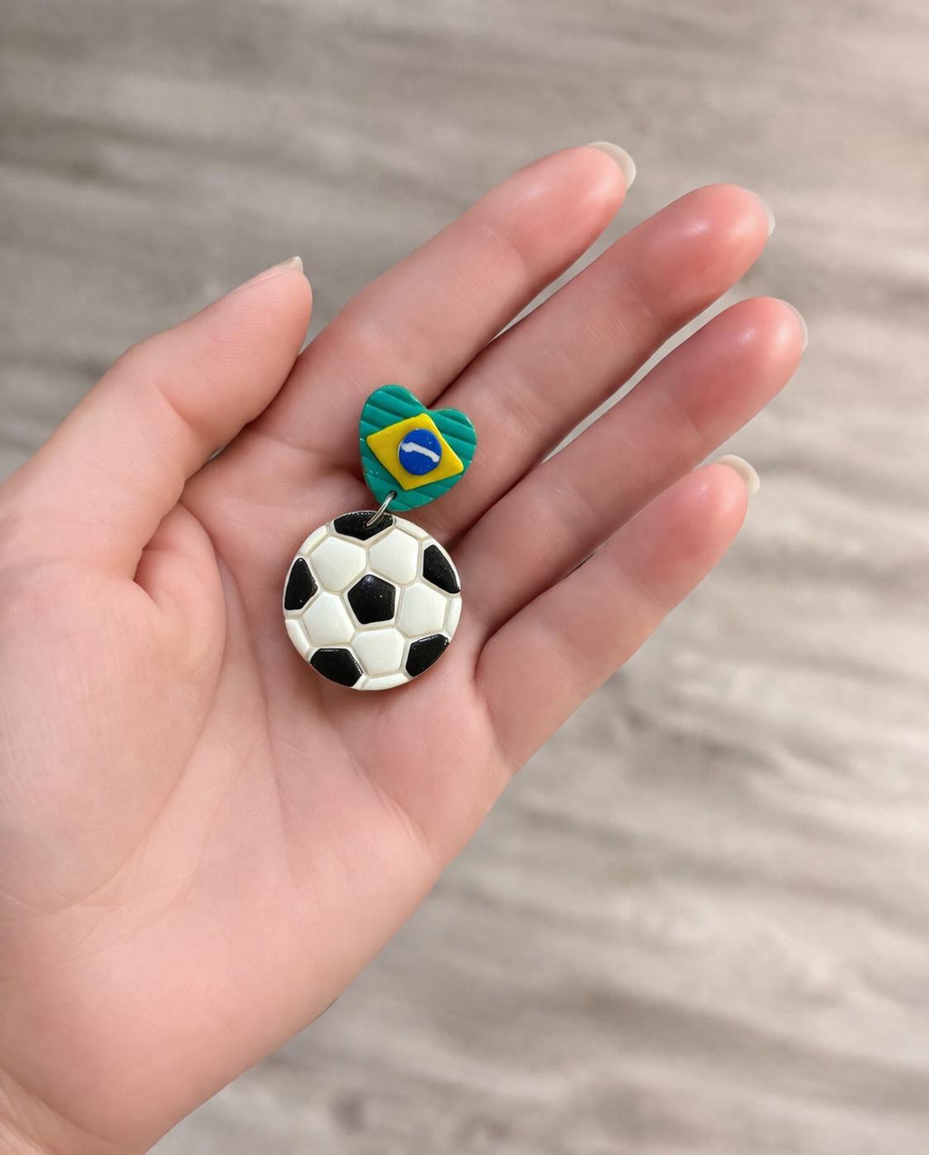 Brazil Soccer Earrings, Football Dangle Earrings, Brazil Flag Jewelry, Handmade Polymer Clay Earrings, Sports Fan Gift, Game Day Jewelry