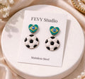 Brazil Soccer Earrings, Football Dangle Earrings, Brazil Flag Jewelry, Handmade Polymer Clay Earrings, Sports Fan Gift, Game Day Jewelry