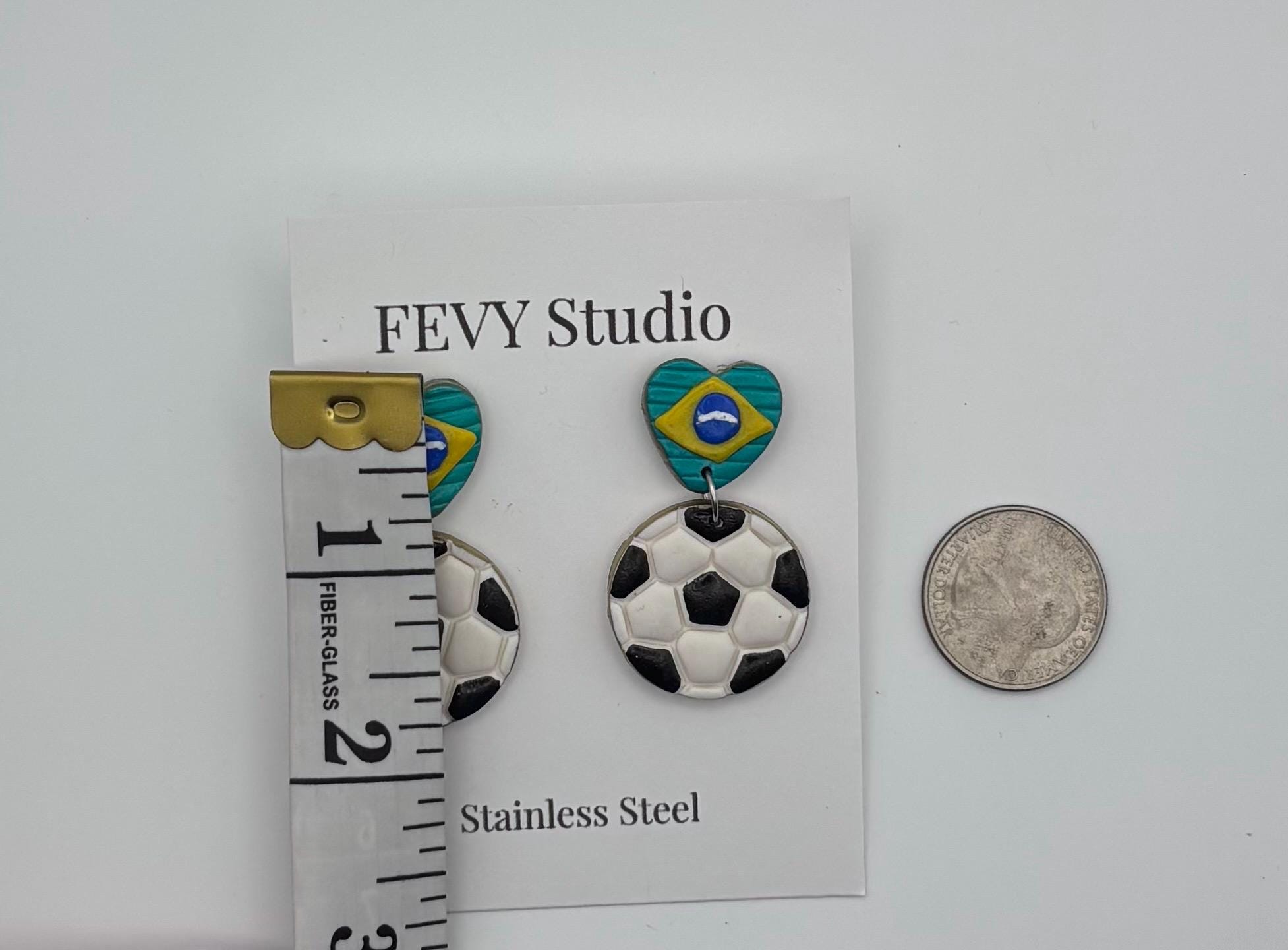 Brazil Soccer Earrings, Football Dangle Earrings, Brazil Flag Jewelry, Handmade Polymer Clay Earrings, Sports Fan Gift, Game Day Jewelry