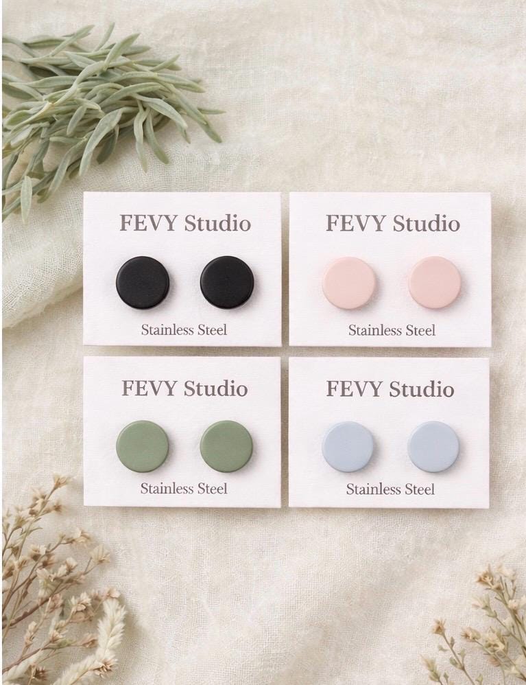 Set of 4 Polymer Clay Stud Earrings | Minimalist Handmade Jewelry | Hypoallergenic Stainless Steel | Gift for Women