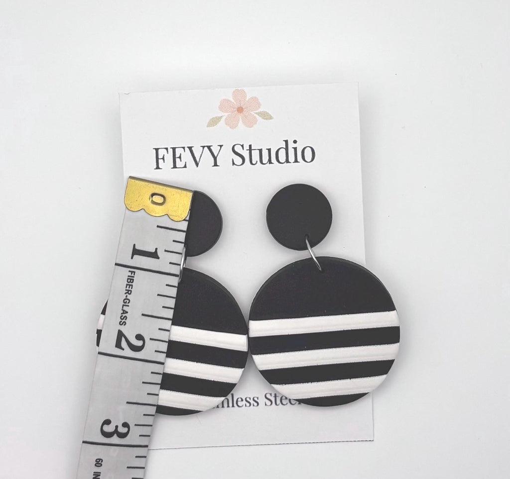 Black White Striped Polymer Clay Statement Earrings, Modern Minimalist Dangle Jewelry