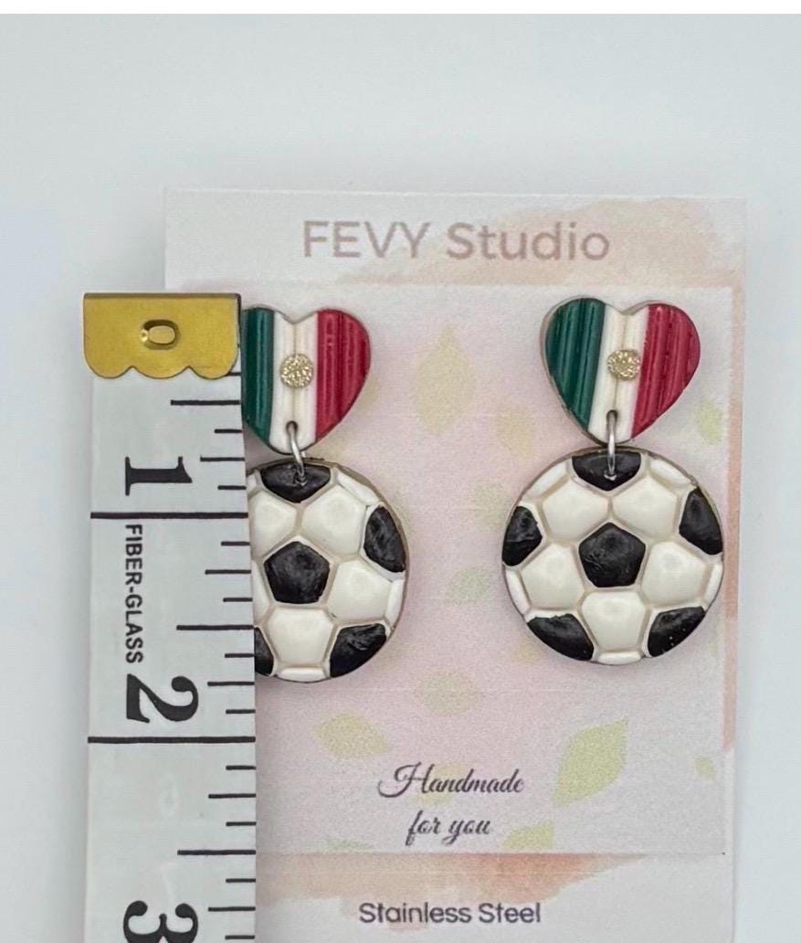 3 Pack Soccer Earrings Set, Mexico Heart Earrings, Soccer Ball Earrings, Handmade Polymer Clay Earrings, Lightweight Gift for Her