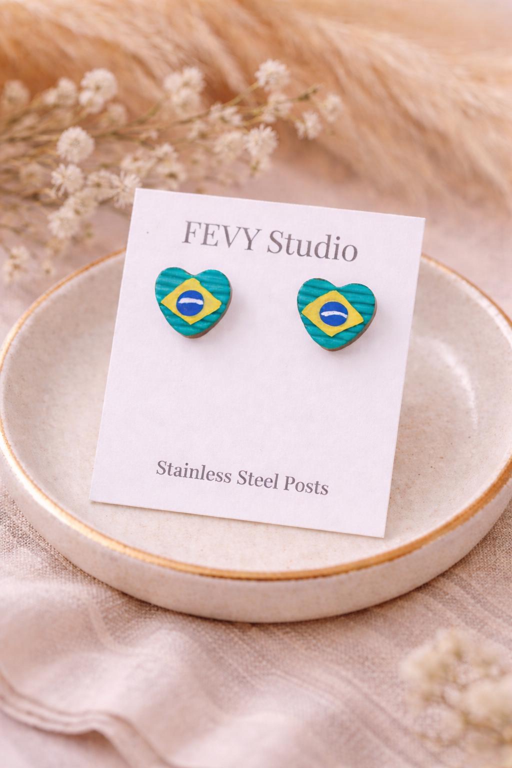 Brazil Earrings Set, Soccer Earrings Pack, Game Day Jewelry, Brazil Flag Earrings, Football Fan Earrings, Game Day Jewelry, 3 Pack Earrings