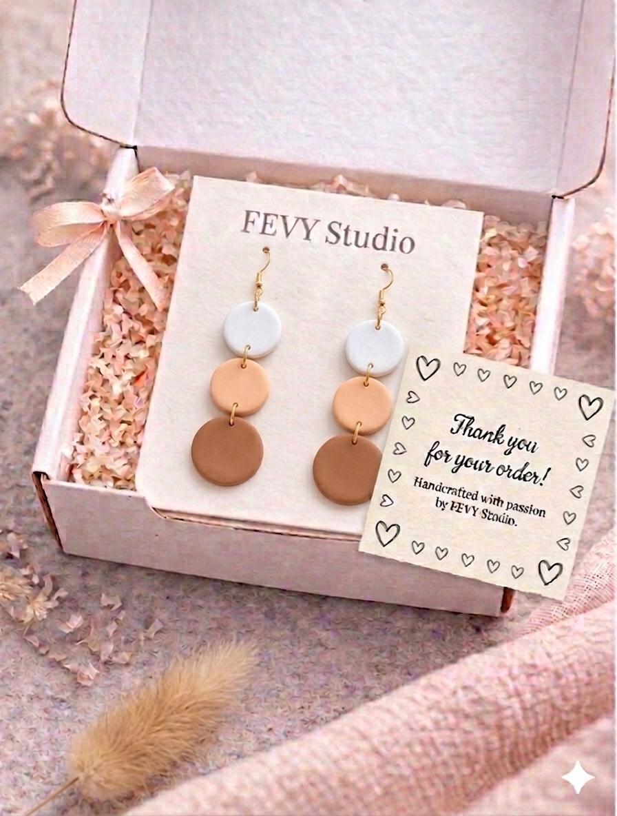 Minimalist Clay Earrings Neutral Tones | Boho Dangle Earrings | Polymer Clay Jewelry | Gift for Mom | Lightweight