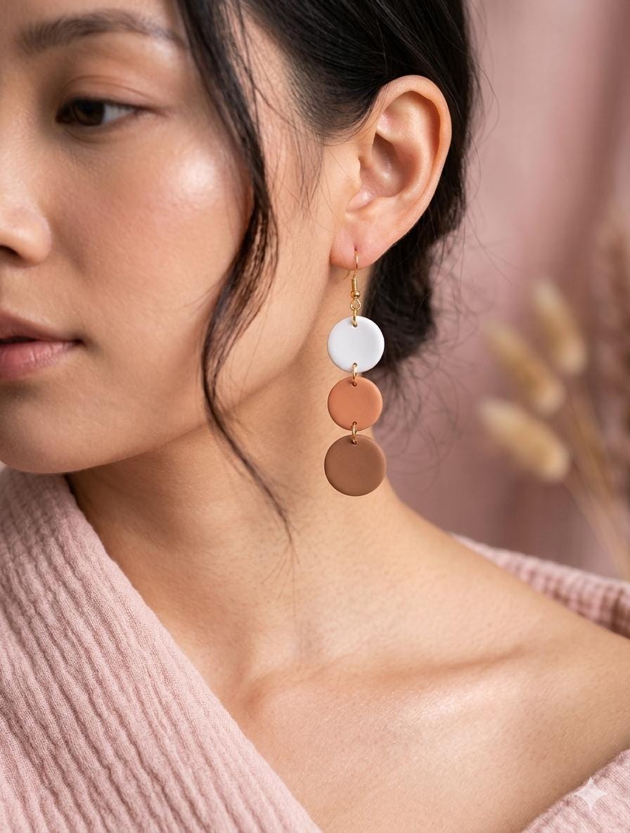 Minimalist Clay Earrings Neutral Tones | Boho Dangle Earrings | Polymer Clay Jewelry | Gift for Mom | Lightweight