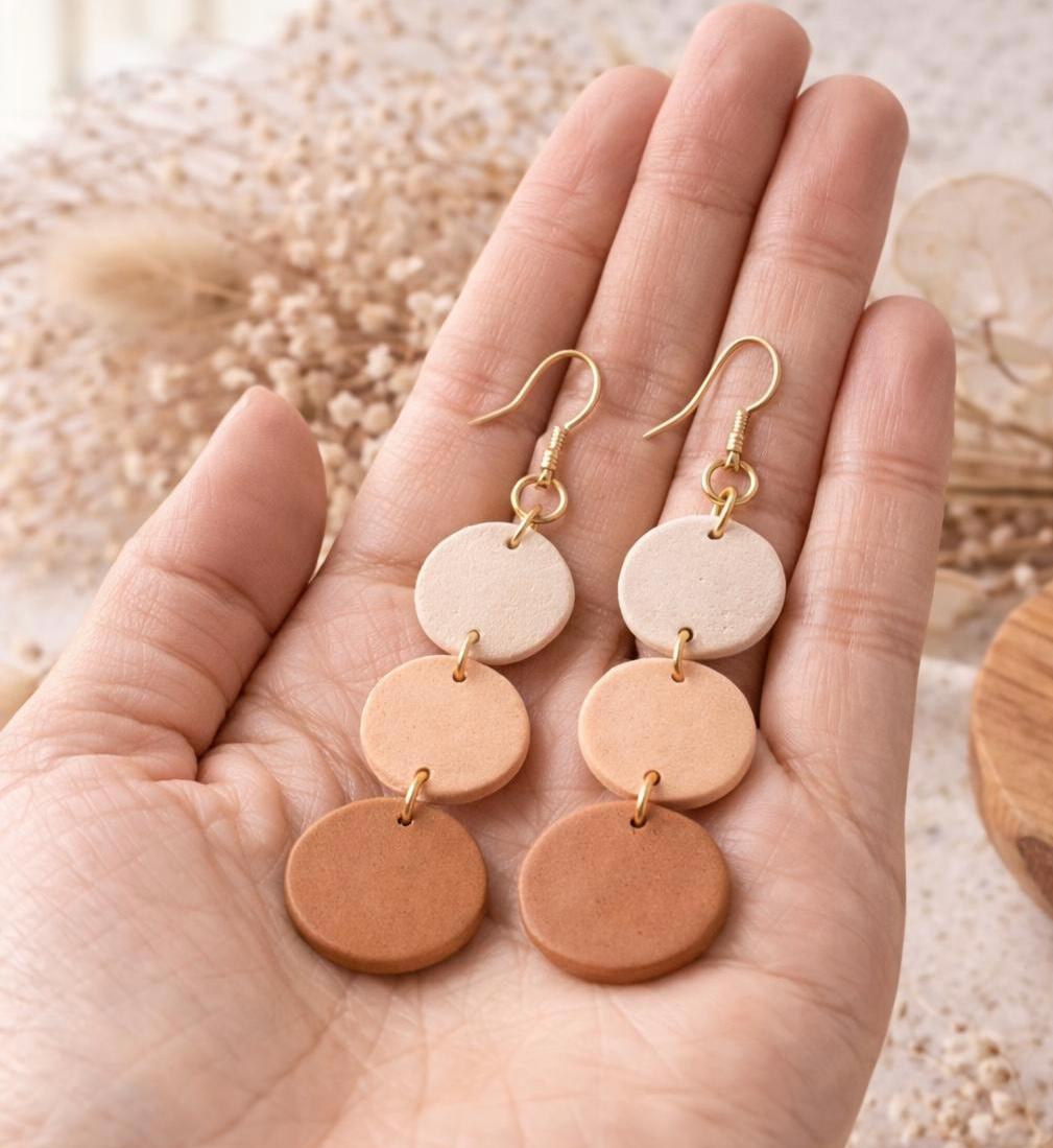 Minimalist Clay Earrings Neutral Tones | Boho Dangle Earrings | Polymer Clay Jewelry | Gift for Mom | Lightweight