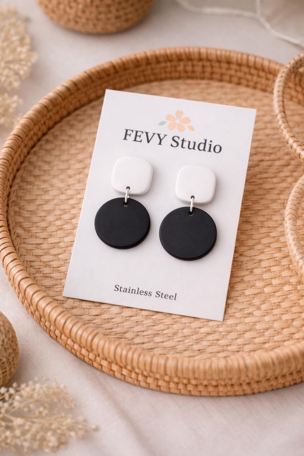 Black White Dangle Earrings, Minimalist Statement Earrings, Modern Clay Earrings, Geometric Earrings, Lightweight Earrings, Boho Gift for He