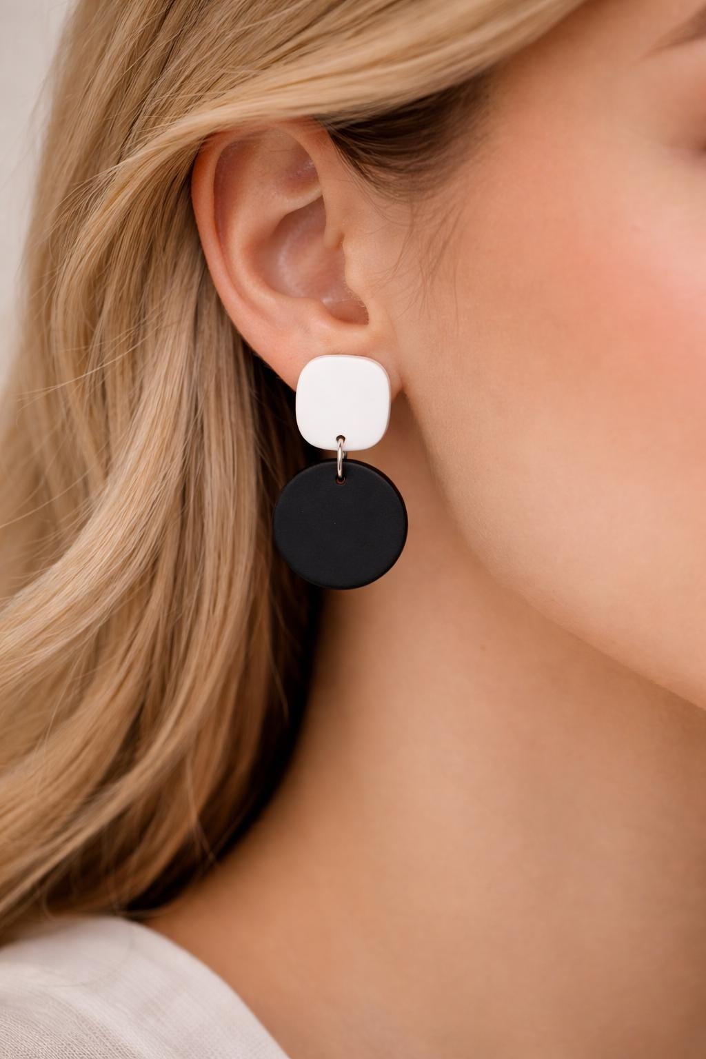 Black White Dangle Earrings, Minimalist Statement Earrings, Modern Clay Earrings, Geometric Earrings, Lightweight Earrings, Boho Gift for He