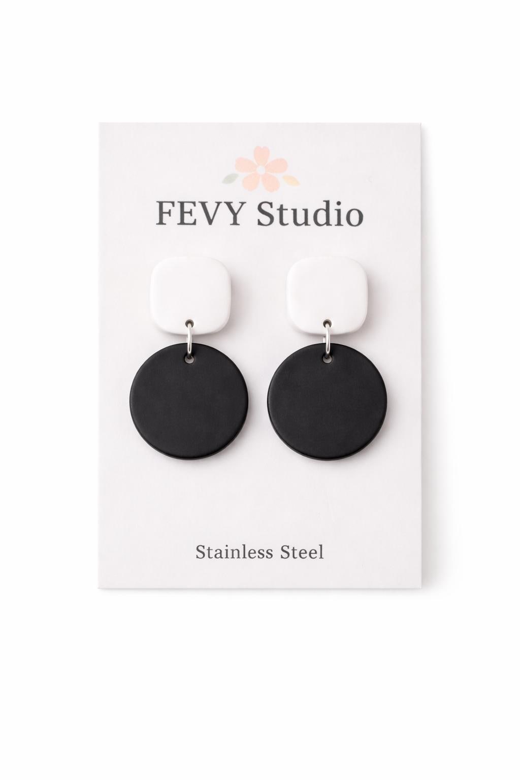Black White Dangle Earrings, Minimalist Statement Earrings, Modern Clay Earrings, Geometric Earrings, Lightweight Earrings, Boho Gift for He