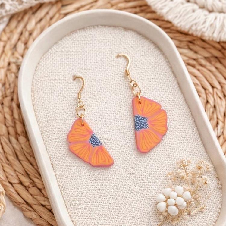 Handmade Tropical Flower Earrings – 18K Gold Plated Hooks, Lightweight Bold Jewelry