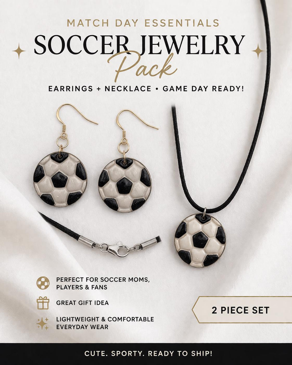 Soccer Jewelry Set Earrings Necklace, Soccer Ball Earrings, Matching Soccer Necklace, Soccer Mom Gift, Game Day Jewelry, Soccer Fan Gift