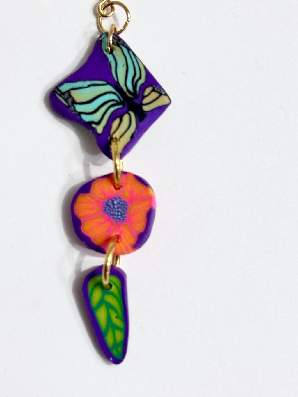 Colorful Butterfly Flower Dangle Earrings | Polymer Clay Statement Jewelry | Gold Hooks