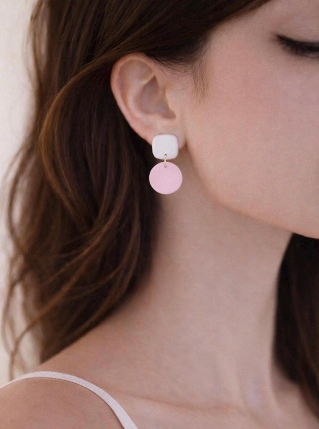 Handmade Polymer Clay Dangle Earrings, Minimalist Pastel Drop Style, Lightweight Boho Jewelry