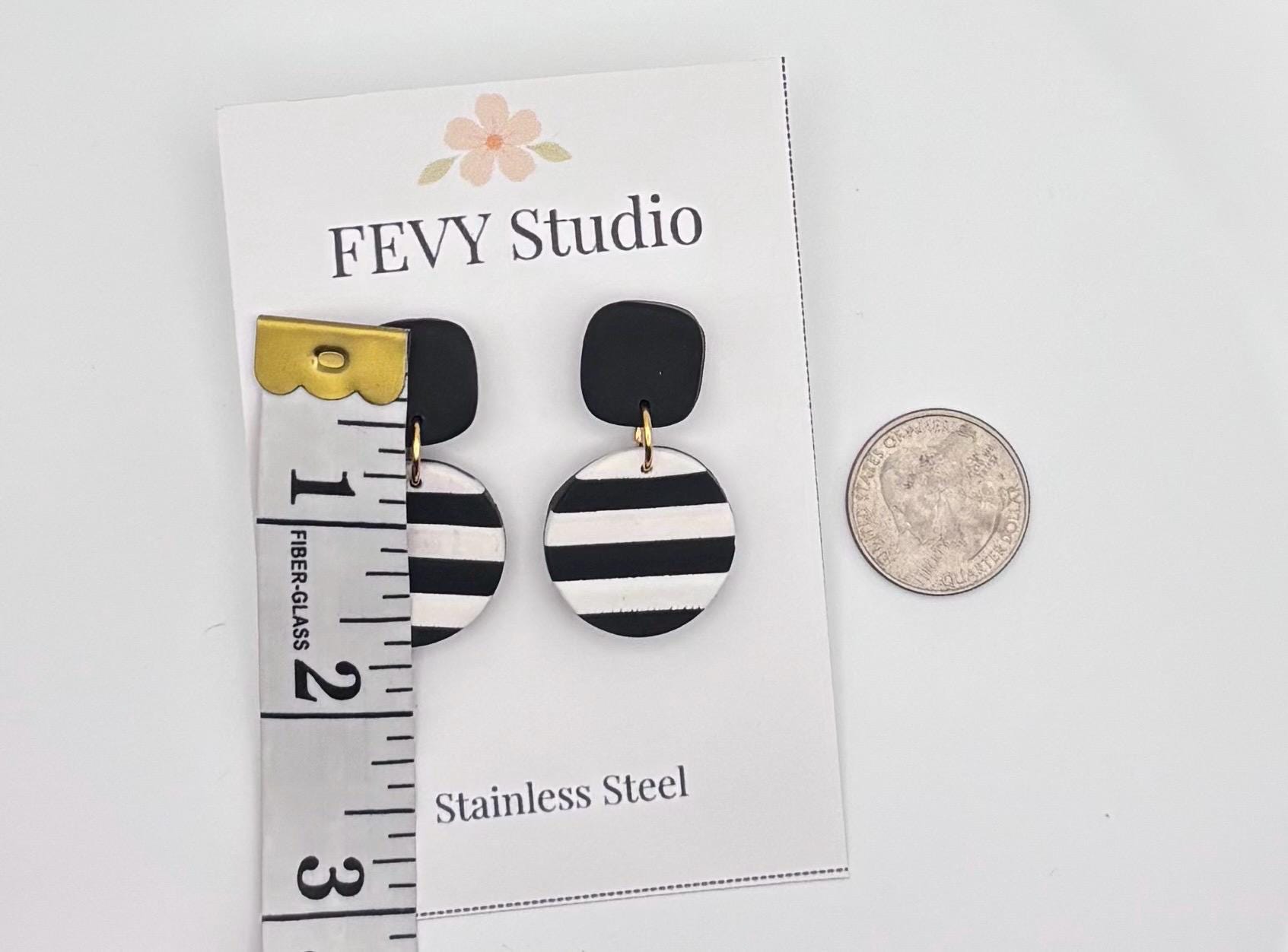 Minimalist Black White Earrings | Striped Dangle Earrings | Modern Polymer Clay Statement Earrings | Trendy Gift for Her
