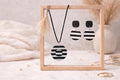 Black White Striped Polymer Clay Jewelry Set, Modern Dangle Earrings Necklace