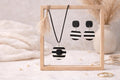 Black White Striped Polymer Clay Jewelry Set | Modern Dangle Earrings Necklace