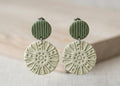 Sage Green Boho Clay Earrings | Textured Polymer Clay Earrings | Handmade Minimalist Dangle Earrings | Neutral Statement Earrings | Gift for