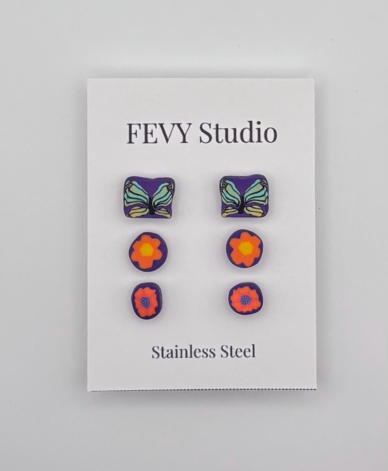 Handmade Butterfly Stud Earrings | Colorful Polymer Clay | Stainless Steel | Boho Jewelry Gift for Women and Girls