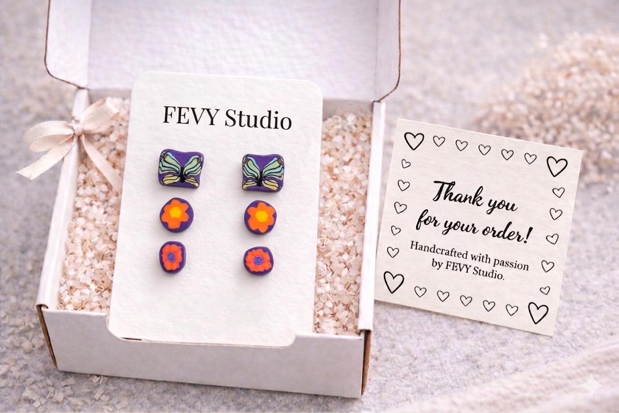 Handmade Butterfly Stud Earrings | Colorful Polymer Clay | Stainless Steel | Boho Jewelry Gift for Women and Girls