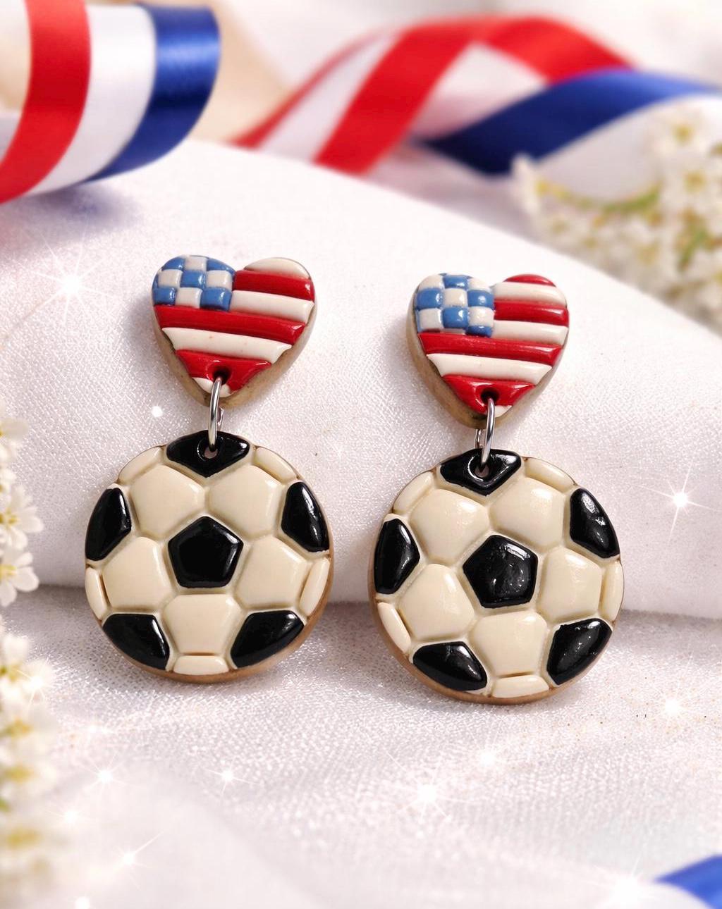 Heart Country Flag Soccer Ball Earrings – Lightweight Game Day Jewelry