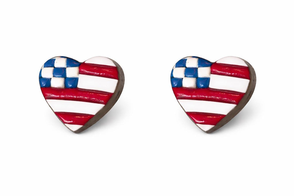 USA Flag Heart Earrings | Patriotic Stud Earrings | 4th of July Jewelry | American Flag Heart Studs | Gift for Her | Handmade Clay