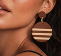 Brown Striped Statement Earrings, Polymer Clay Dangle Earrings, Neutral Boho Earrings, Lightweight Handmade Earrings, Modern Round Drop