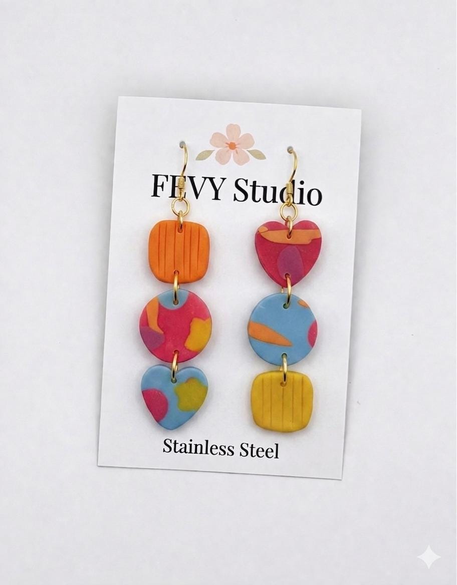 Colorful Boho Statement Earrings | Handmade Polymer Clay Dangle Hooks