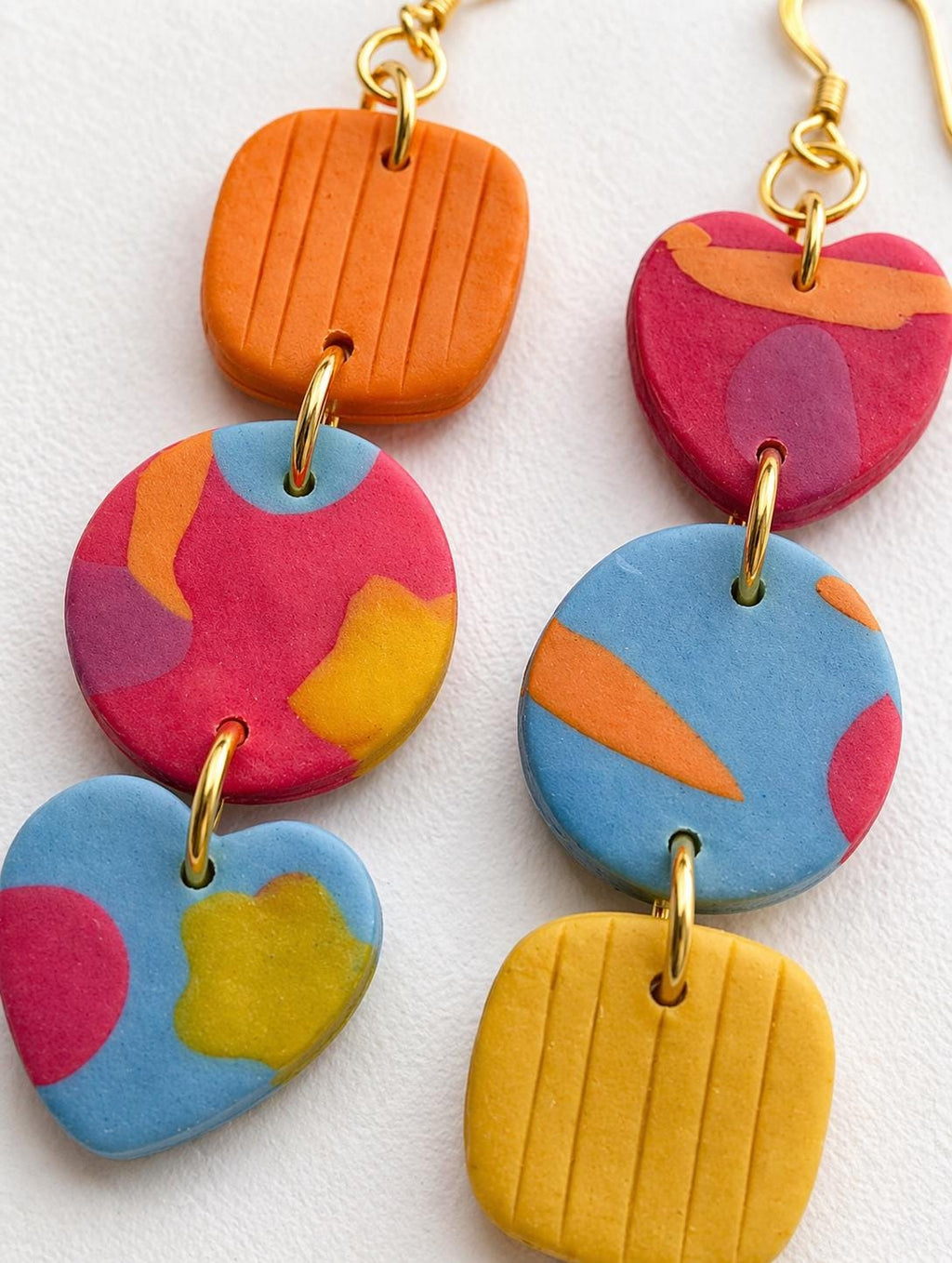 Colorful Boho Statement Earrings | Handmade Polymer Clay Dangle Hooks